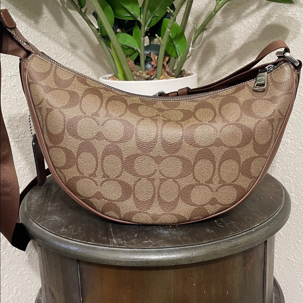 COACH Signature Brown Crescent Shoulder Bag with Adjustable Logo Strap - Picture 3 of 11